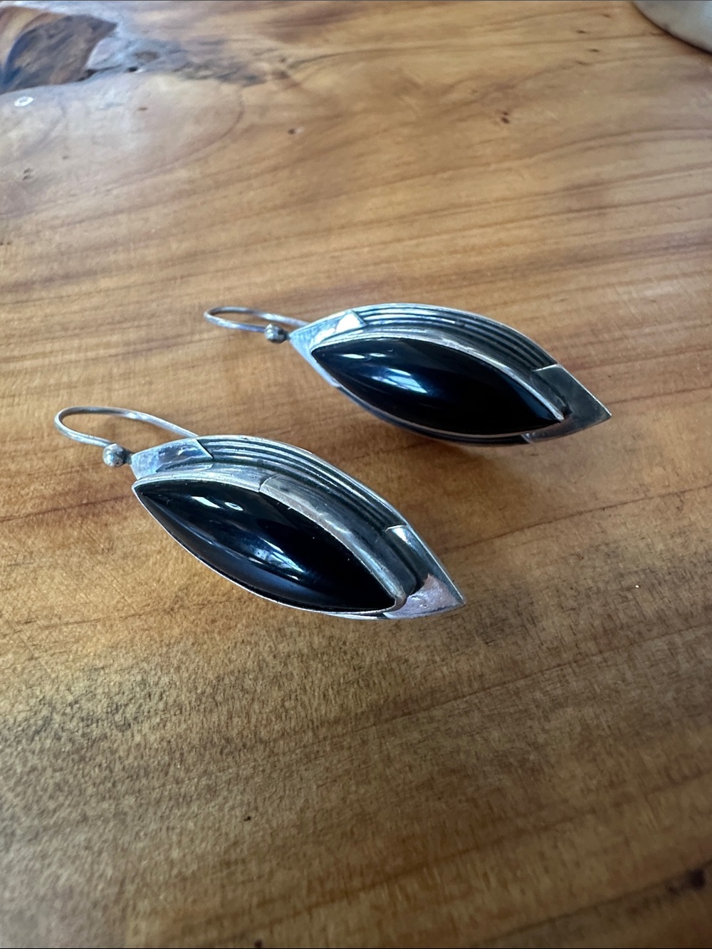 Gorgeous onyx set in .925 Sterling Silver Marquise Drop Earrings